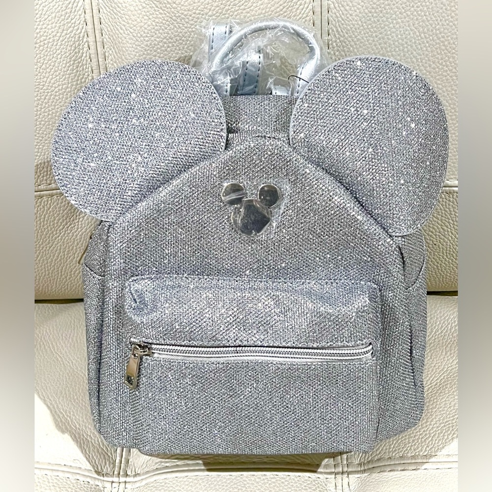 Disney 🆕 Mickey Mouse Glam Silver Metallic Mini Backpack